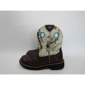 Ariat Fatbaby Womens Sz 6.5 B White Brown Leather Stockman Cowboy Western Boots